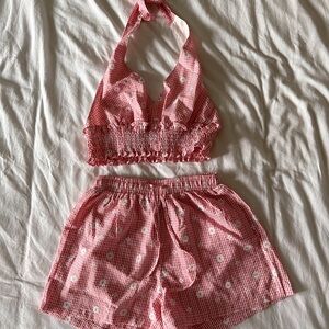 Pink Gingham & Floral 2-Piece Set